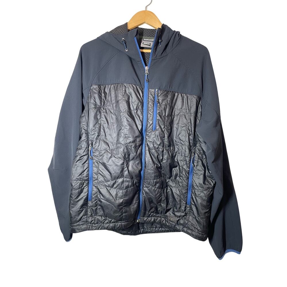 REI Mens Jacket Lightweight Primaloft Size Large Dark Gray Blue Hooded